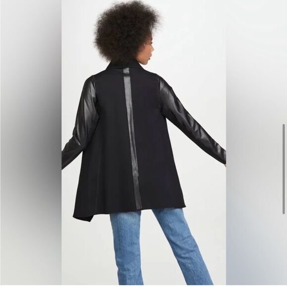 SPANX Faux Leather Women's Black Drape Jacket Convertible Size XS - Picture 6 of 13